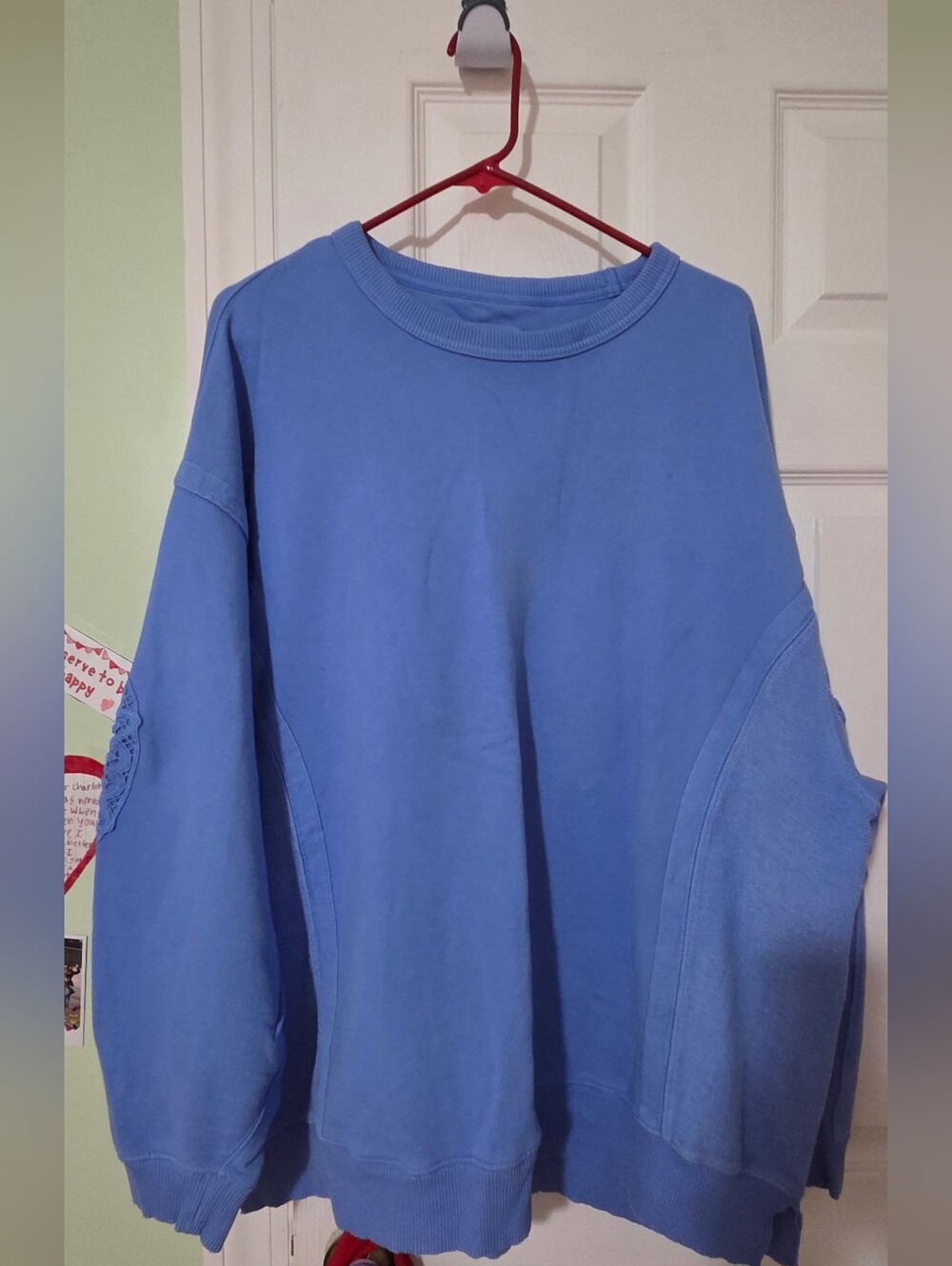 Aerie Sweatshirt With Crochet On Elbows - Blue - Large